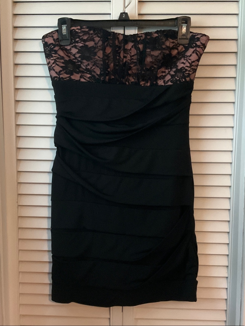 Emerald Sundae Black Strapless Lace Bodice Cocktail Dress
